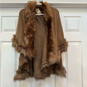 Brown Faux Fur Trimmed Cape